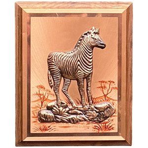 Vintage African Safari Product Pure Copper Wall Hangings Zebra Landscape Signed6
